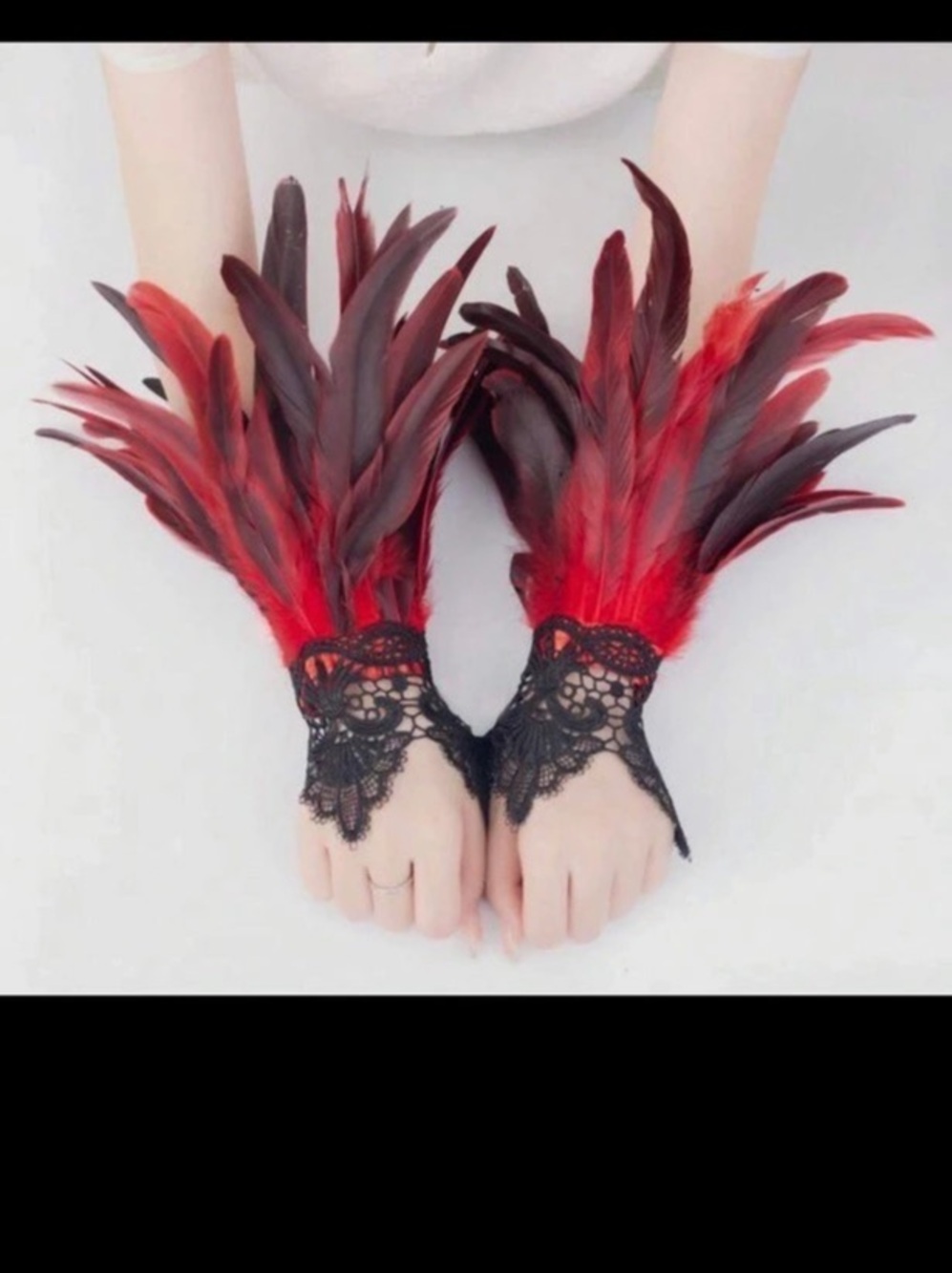 Feather Lace Fingerless Cuffs or anklets  in Red & Black